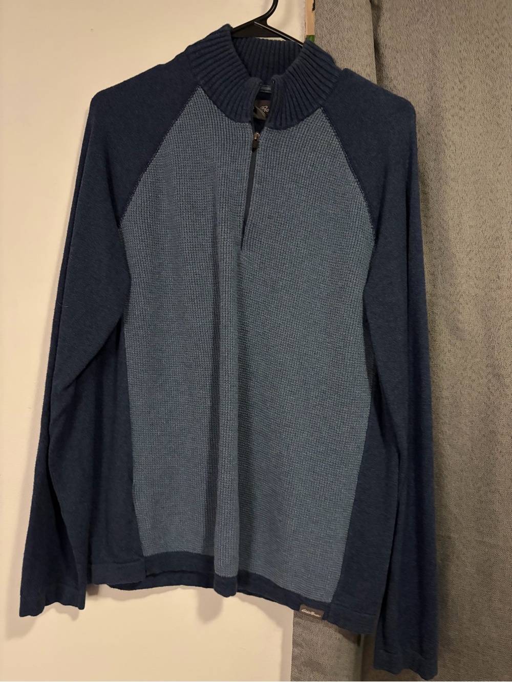 Eddie Bauer Two-Tone Navy and Light Blue Half-Zip Sweater